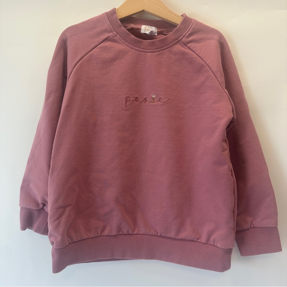 Jamie Kay Posie Crewneck Sweatshirt Girls 6Y Solid Embroidered Mauve Magenta HTF